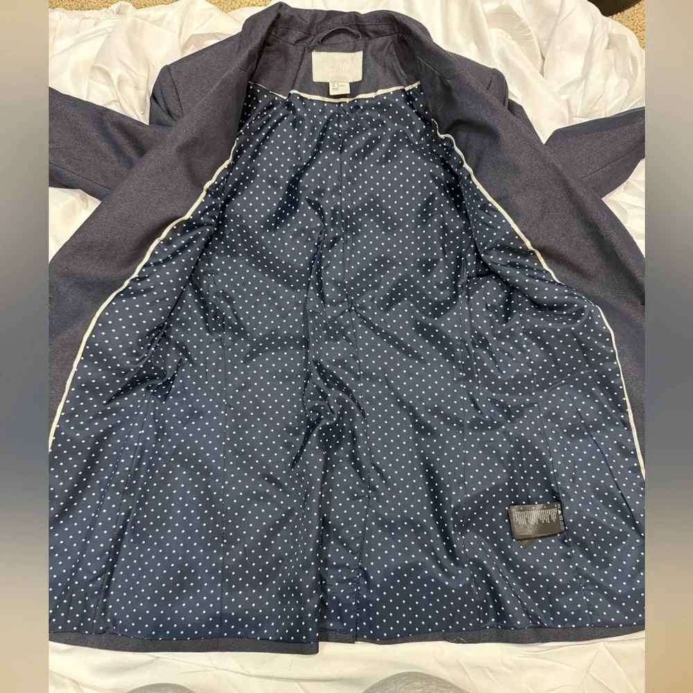 H&M Navy Blue‎ Open Front Tailored Blazer Jacket Women’s 4 Polka Dot Workwear - Picture 5 of 9